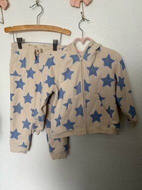 Angel Dear Cream Hoodie Set with Blue Accent